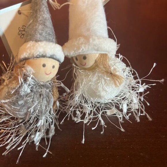 Set Of 2  Christmas wood and fabric tomte girls Hanging Ornaments  Felt Hats - Picture 14 of 16